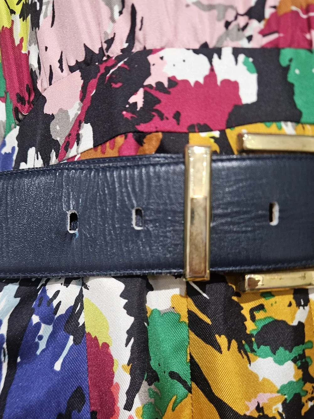 Vintage Amanda Smith Navy Genuine Leather Gold Buckle Waist Belt XL 80s 90s